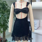 Lace Hollow Out Bandage Sexy Mini Dress For Women Robe Spaghetti Strap Backless Bodycon Sexy Party Club Print Dress