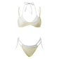 Women's Double Layered Bikini Set Dot Print Halter Bra with Side Tie-up Low Waist Shorts 2 Pcs Swimsuit Beachwear