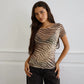 Animal Print Mesh Sheer Tops Summer 2026 Fashion Short Sleeve T Shirts for Woman Clothing