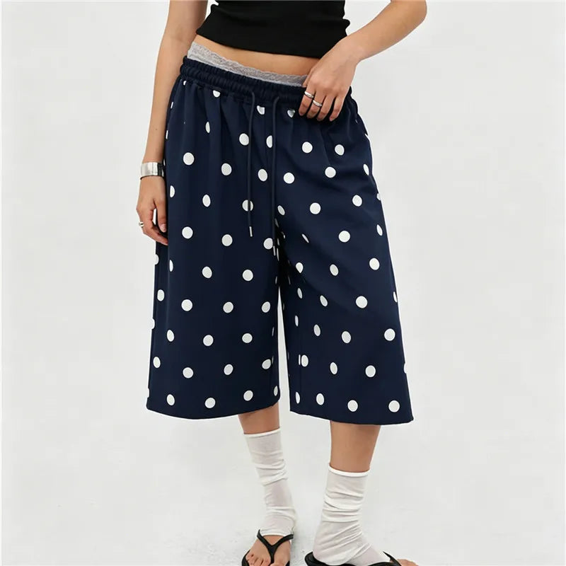 Ladies Raw Edge Bermuda Sweat Pants Elastic Drawstring Waist Loose Wide Leg Casual Knee Length Capri Jogger Trousers