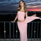 Pink Mesh Tube Top Long Skirt Suit Two Piece Set Woman Elegant Sexy Wedding Guest Outfit