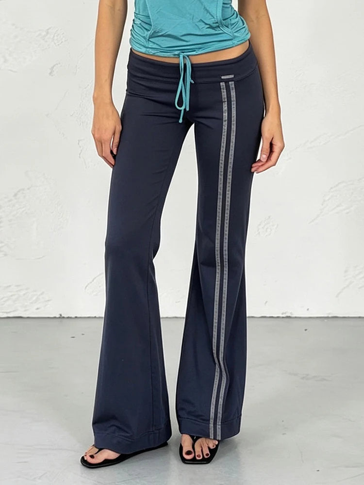Autumn New Trend Stripes Pant Women Metal Decoration Elastic Waist Skinny Leisure Comfortable Daily Classic Streetwear