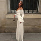 Lace Trim V Neck Flare Sleeve Long Dresses Fall Elegant Clothes for Woman Party Dress French Style