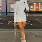 Street Style Fringed Short Dresses for Women Winter Sexy Tassel Turtleneck Long Sleeve Bodycon Dress White