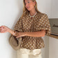 Women's Puff Sleeve T Shirt Tops Summer Fashion Dots Print Round Neck Cinched Waist Blouse for Casual Daily Wear