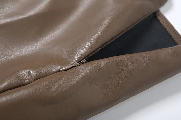 Hipster Sexy 2-Piece Set Women Fur Backless Camisole+Zip Peach Hip Pu Skirt Matching Skinny Clubwear Luxury Wild Outfits