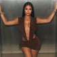 Women 2 Piece Bodycon Outfit Sleeveless Deep V Cutout Bodysuit Drawstring Ruched Mini Skirt Nightclub Party Matching Set