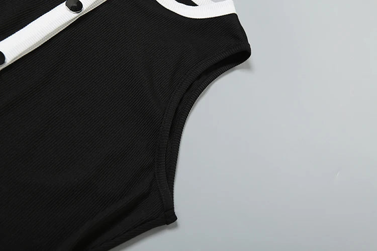 Classic Fad Ribbed 2 Piece Set Women Patchwork Single-Breasted Sleeveless Tops+Stretch Shorts Daily Casual Trend Outfits