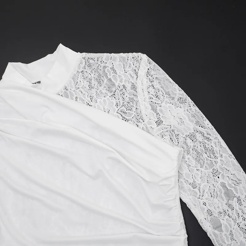 Sexy Lace Long Sleeve Mini Dress White Black Party Outfits Elegant Wedding Guest Dresses Woman Sheer Clothes