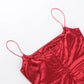 Spaghetti Strap Backless Slit Mini Dress Red Black Satin Summer Dresses for Women 2025 Sexy Club Outfits
