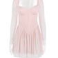 Lace Mesh Backless Sexy Mini Dress For Women Zipper Fishbone Square Collar Long Sleeve Ruched Club Party Dress New