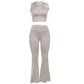 Elegant Pleats 2 Piece Set Women Hollow Knot Irregular Neck Sleeveless Crop Tops+Trend Solid Straight Pants Outfits