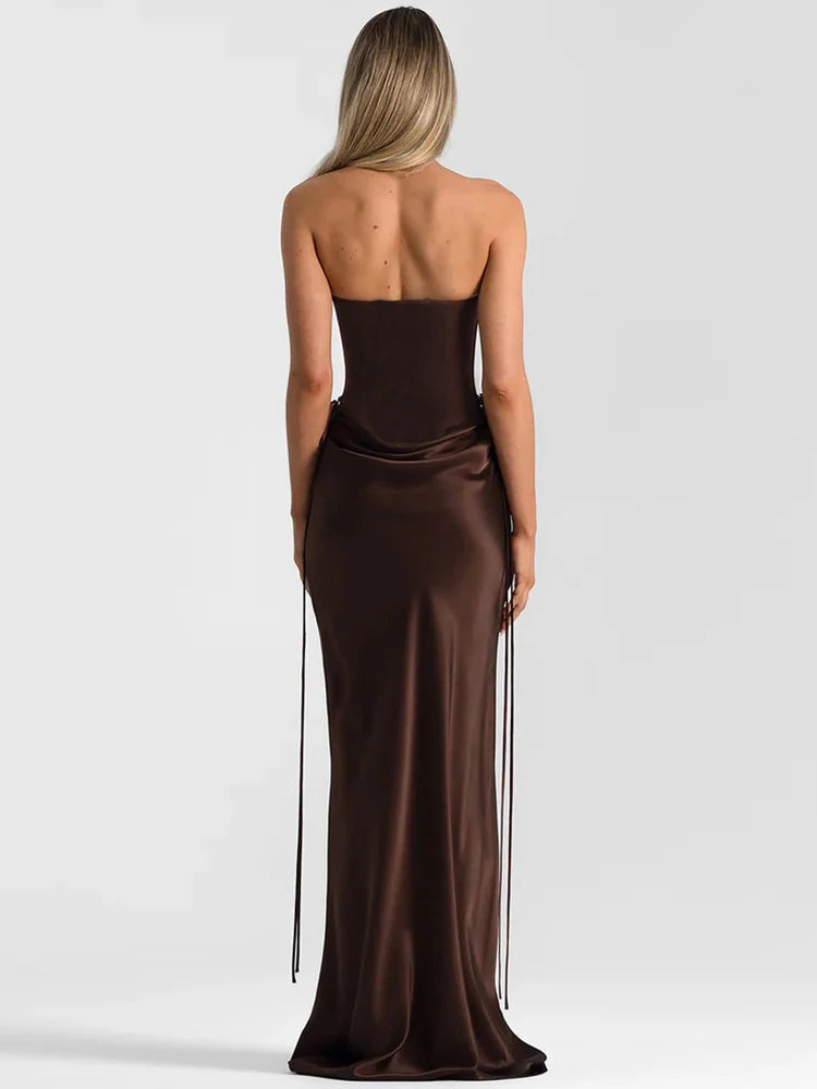 Off-shoulder Backless Sexy Maxi Dress Women Gown Elegant Patchwork Strapless Sleeveless Bodycon Club Party Long Dress