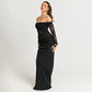 Lace Hollow Splicing Black Sexy Party Dresses Woman 2025 Fall Winter Off Shoulder Long Sleeve Maxi Dress