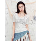 Double-Layer Textured Fitted T-Shirt, Off-Shoulder Ruched Short Sleeve Top