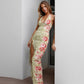Floral Summer Dress for Women Elegant V Neck Backless Ruffled Split Maxi Dresses Sexy Resort Wear Woman