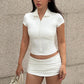 Zipper Shirt Woman Slim Fit Short Sleeve Crop Tops White Black Summer Clothes 2026