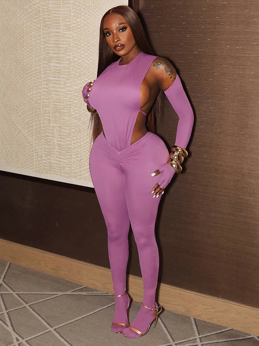 Hipster Sexy Women Tracksuit Two Piece Set Sleeveless Side Split Bodysuit+Ruched Foot Leggings Matching Street Outfits