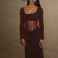 Mesh Splicing Long Sleeve Dresses for Woman Clothing Fall 2025 Sexy Party Maxi Dress Wedding Guest
