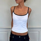 Y2K Color Block Trim Cami Top White Piping Spaghetti Strap Slim Fit Tank Solid Color Casual Streetwear Going Out Tops