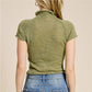 Women Semi Sheer Knit Top Mock Neck Button Front Short Sleeve Slim Cropped Tee Y2K Vintage See Through Knitwear Blouse