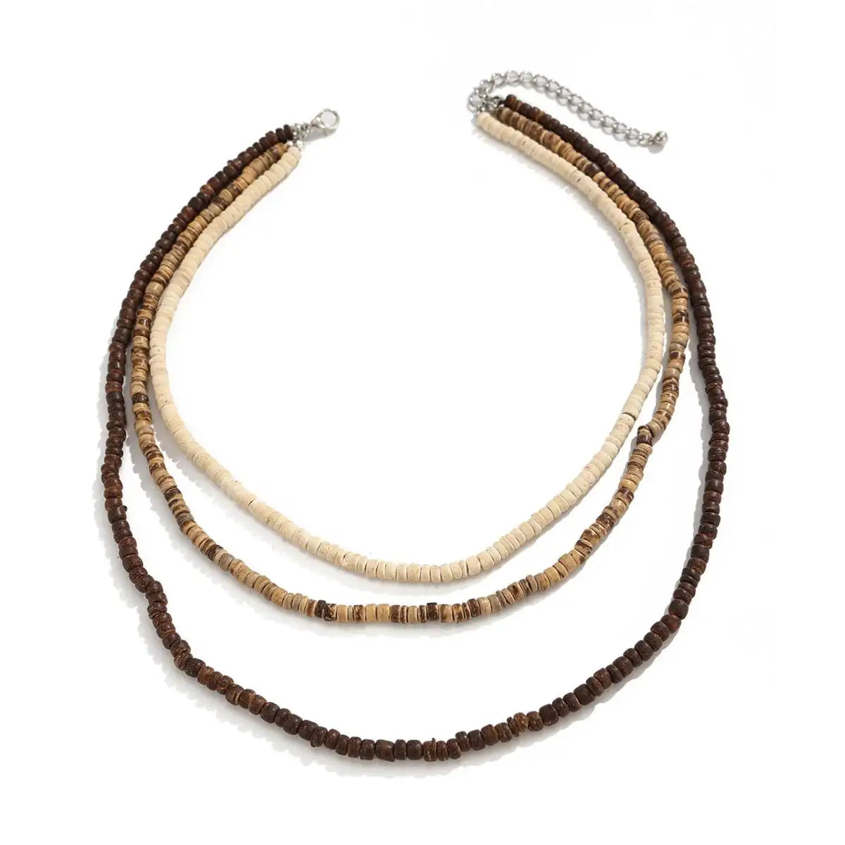 3Pcs/Set Unique Irregular Coconut Husk Wooden Beads Chokers Necklace for Men Vintage Adjustable Chain Daily Jewelry New