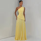 One Shoulder Backless Maxi Dress Brown Yellow Elegant Evening Gown Dresses Woman Wedding Party Attire