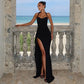 Sexy Halter Backless High Split Maxi Dress Black Burgundy Elegant Party Dresses Woman 2025 Luxury