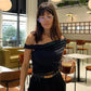 Asymmetrical One Shoulder Crop Tops Black Blue Sexy T Shirts for Woman Summer