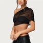 Women Sheer Mesh Cover Ups with Layered Bandaeu Bra Set Solid Color One Shoulder Summer Crop Tops Y2K Streetwear