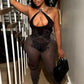 See Through Jumpsuits Woman Summer Long Sleeve Sheath Comfort Print Hipster Thin Trend Party Clubwear Sexy Overalls