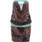 Sequins Patchwork Mini Dress Woman Leopard Print Wrap Chest Backless Skinny Peach Hip Street Wild Fashion Bodycon
