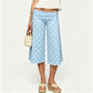 Fold Over High Waist Polka Dot Wide Leg Culottes Women Casual Loose Cropped Pants Elastic Waist Summer Beach Trousers