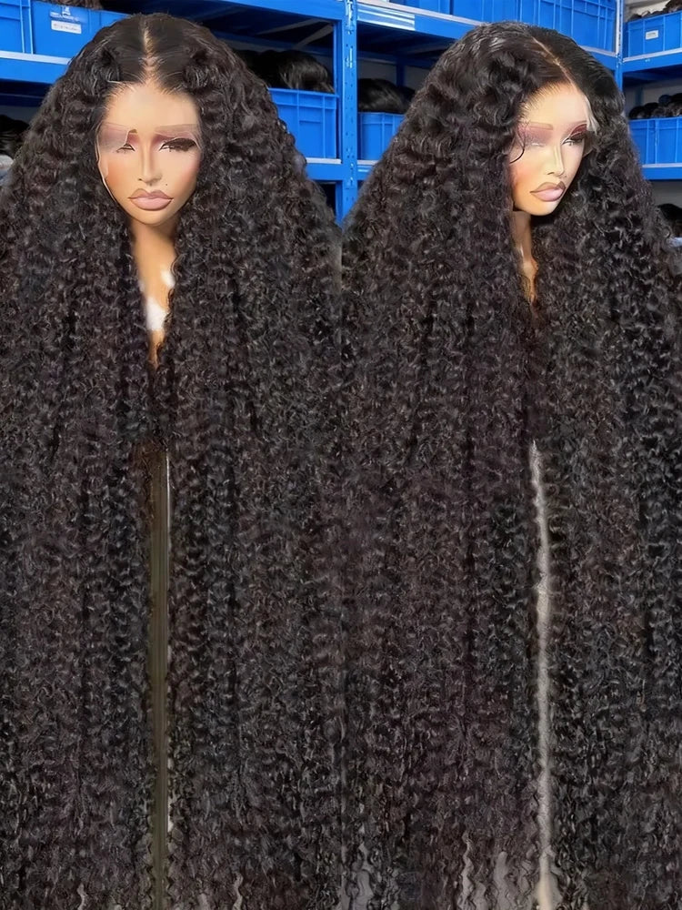 40 42 Inch 300% Density Natural Black Water Wave Jerry Curly Raw Vietnamese HD Invisible Lace Frontal Human Hair Wig For Women