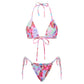 Women 2 Pieces Bikini Swimsuit Spaghetti Strap Top Tie Side Triangle G-Thong Bathing Suit Beach Holiday Swimwear
