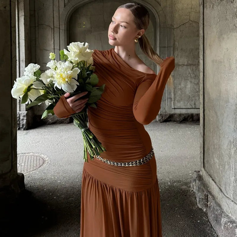 Off The Shoulder Long Sleeve Dresses Elegant Black Maxi Dress Fall Clothes Woman 2025