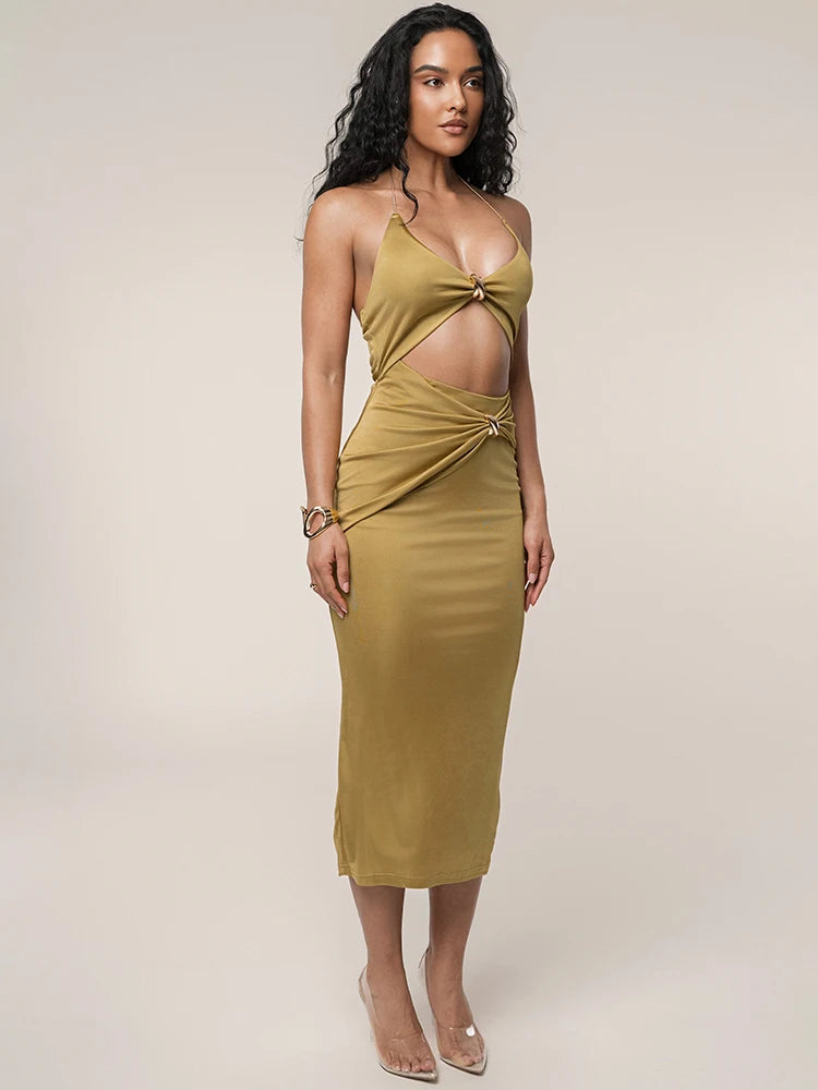 Cutout Off-shoulder Sexy Maxi Dress Women Summer Fashion Strapless Sleeveless Backless Bodycon Club Party Long Dress