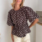 Women's Puff Sleeve T Shirt Tops Summer Fashion Dots Print Round Neck Cinched Waist Blouse for Casual Daily Wear