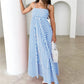 Striped Polka Dot Spaghetti Strap Maxi Dress for Women Square Neck Empire Waist Flowy A Line Dress with Shirred Back