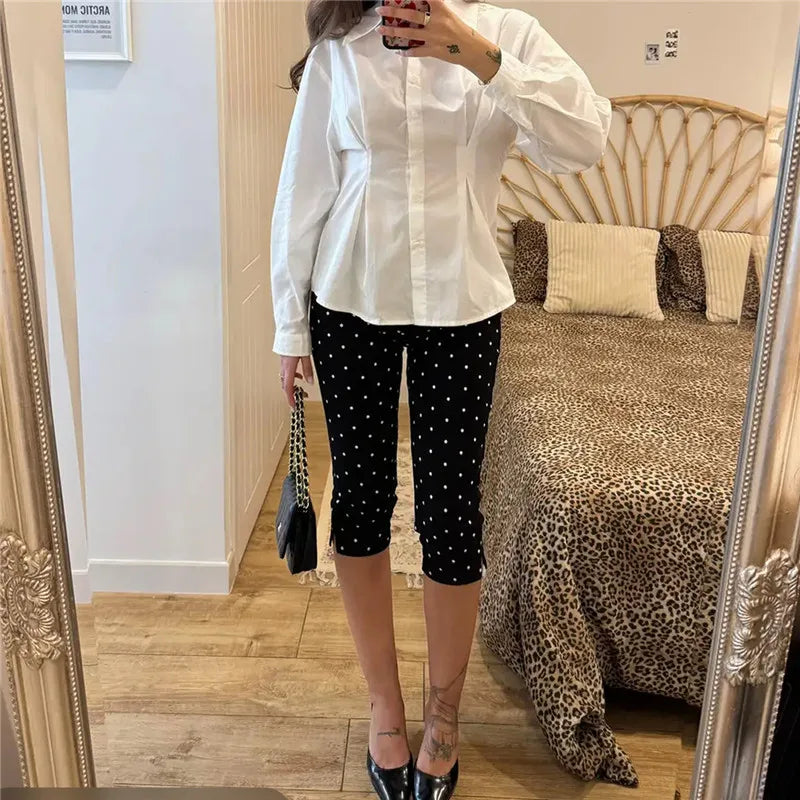 Women Polka Dot Print Capri Pants Y2k High Waist Skinny Knee Length Sexy Yoga Capris Leggings Cropped Trousers Workout