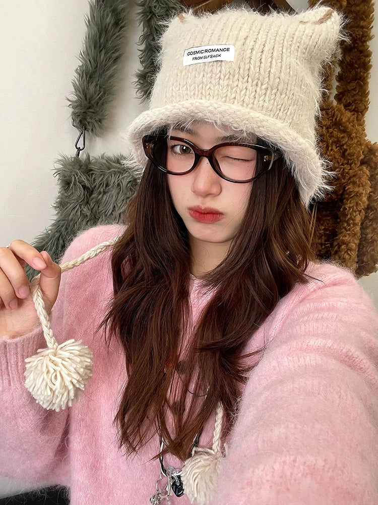 2025 New Arrivals Elf Ears Knitted Woolen Hat For Women