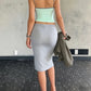 Chic Trend 2 Piece Set Women Fashion Low-Neck Line Patchwork Camisole+Skinny Skirts Sexy Simple Party Street Clubwear