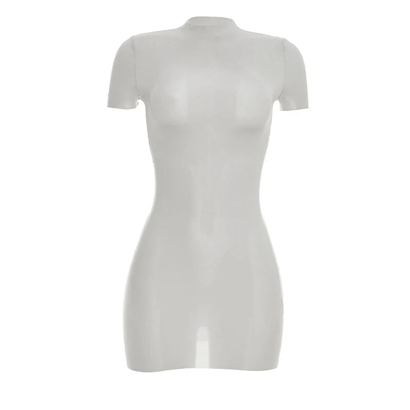 Wild See Through Dress Women Hottie Fashion Short Sleeve Stretch Skinny Coquette Midnight Street Party Club Bodycon