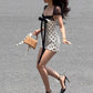 Bow Tassels Dress Women Polka Dot Print Patchwork Mesh Puff Sleeves Skinny Sexy Midnight Street Low-Neck Mini Bodycon