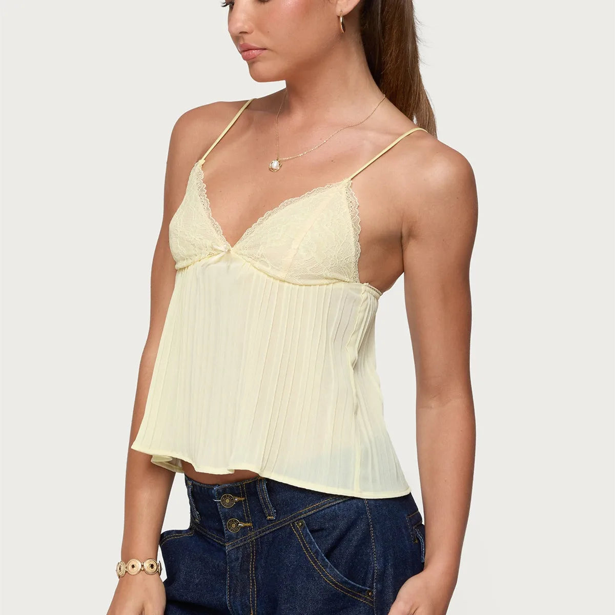Lace Camisole for Women Sleeveless Spaghetti Strap Polka Dot Cami Tops Summer Shirt Party Club Night Out Casual Wear
