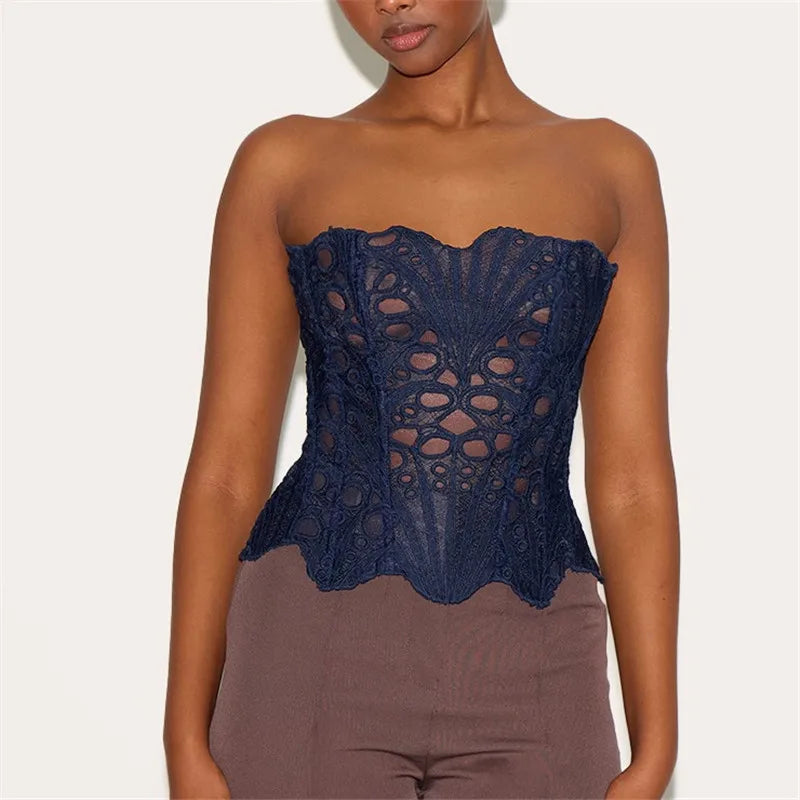 Hollow Out Corset Tops Irregular Hem Fishbone Underbust Top Slim Bandage Shapewear Bustier Costumes Evening Party Corset