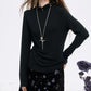 2025 Winter New Arrivals Y2K Solid High Neck Pearl Fit Long Sleeve Tshirt For Women