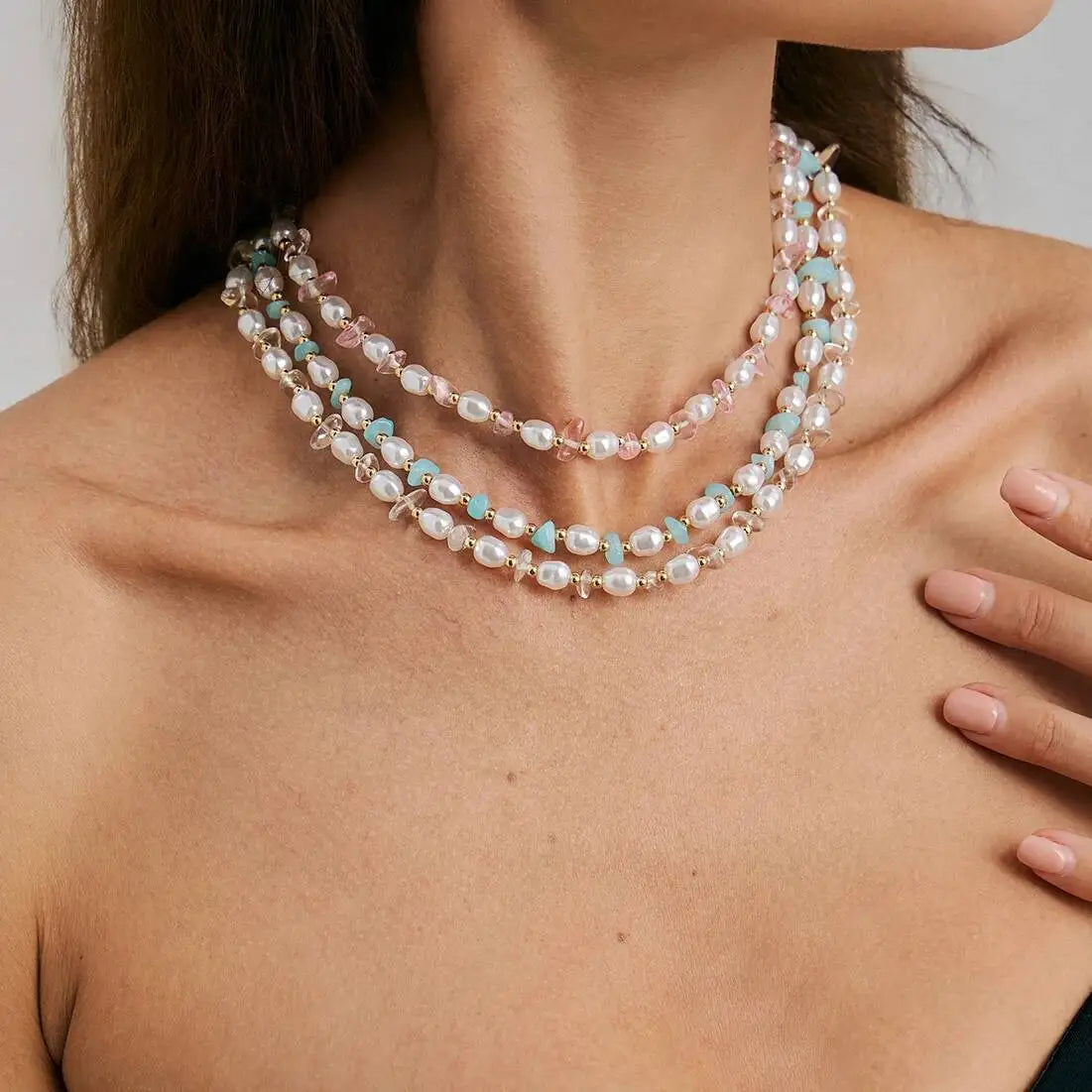 Y2K Boho Imitation Pearls Geometry Chain Necklace for Women Trendy Temperament Party Birthday Necklace New Jewelry Gift