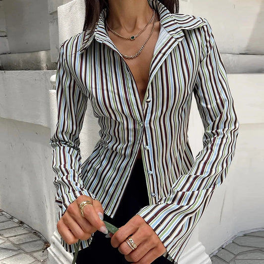 Women Y2k Button Down Shirts Casual Long Sleeve V Neck Collared Slim Fit Crop Top E-Girls Coquette Vintage Blouse