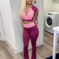 Casual Sporty 2 Piece Set Tracksuit Women Patchwork Shorts Sleeve Crop Tops+Leggings Matching Street Stretch Outfits